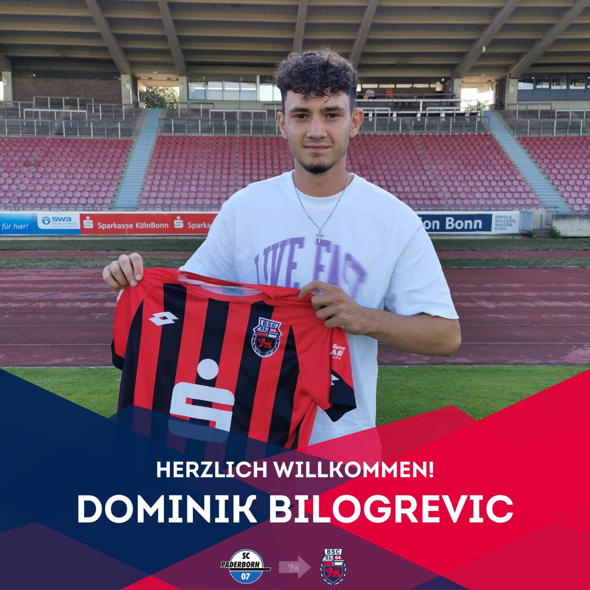 bonner_sc's tweet photo. Mit dem 21-jährigen Dominik Bilogrevic präsentieren die Rheinlöwen einen weiteren Neuzugang 🦁🔵🔴Der Mittelfeldspieler gehörte dem Profikader des @SCPaderborn07 an und war in den letzten 2 Jahren Kapitän der U21 Vertretung. Er wird für ein Jahr ausgeliehen.

#gemeinsamlöwenstark https://t.co/MhvdNolMpU
