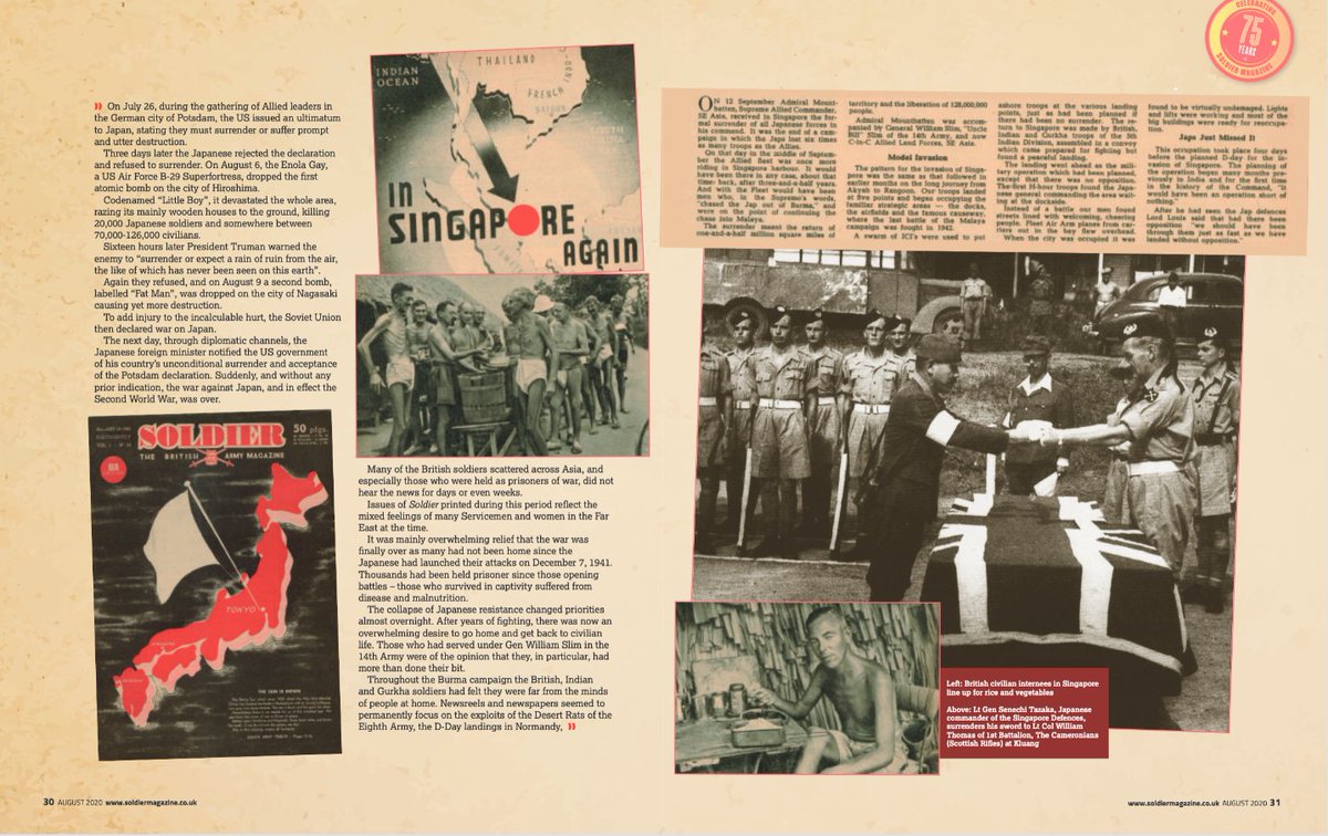 TGTandV's tweet photo. Very happy to have contributed an article on VJ Day to the August issue of Soldier Magazine. They really have gone the extra mile to ensure that the British and Commonwealth forces that fought in the Far East are not forgotten. Take a look at Soldier Magazine on line  #VJDay75 https://t.co/fP6A4WFRRz