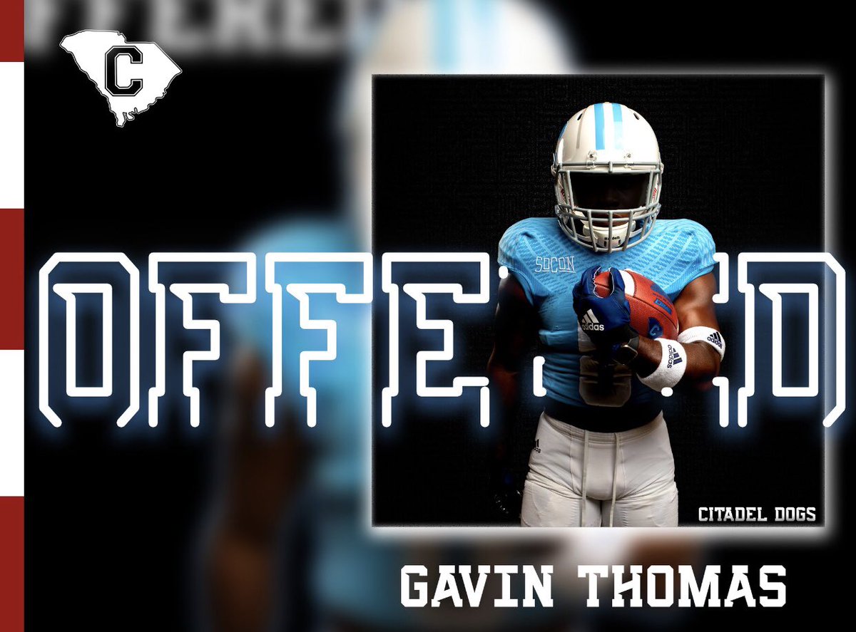 GTGavinThomas's tweet photo. I am proud to say I received an official offer to further my education and play football at the Citdel !!!! #AGTG #TYG #FEARLESS #BETHECHANGE #APE @Coach_Kavy @mogore11 @CoachWeston_  @Coach_BThompson @CTonyGrantham @TheCitadelFB https://t.co/I3heKXAeBf