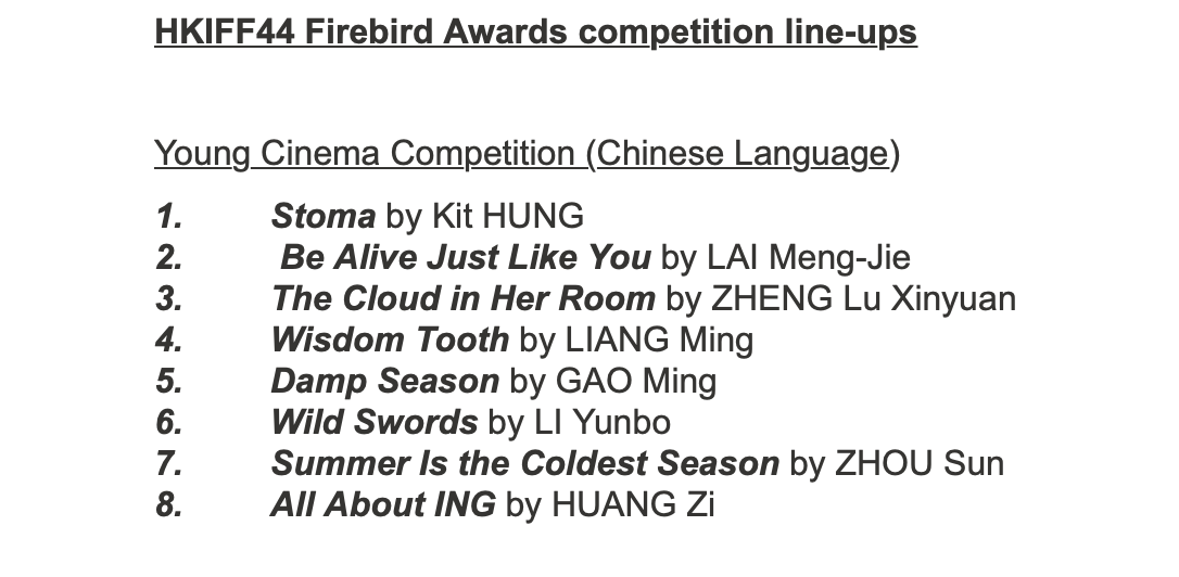 PARALLAX_CHINA's tweet photo. So proud to announce that we got 3 titles selected by the  #HKIFF - Young Cinema Competition (altogether 8 titles in the competition) ❤️❤️❤️ https://t.co/IBHD17ChjR