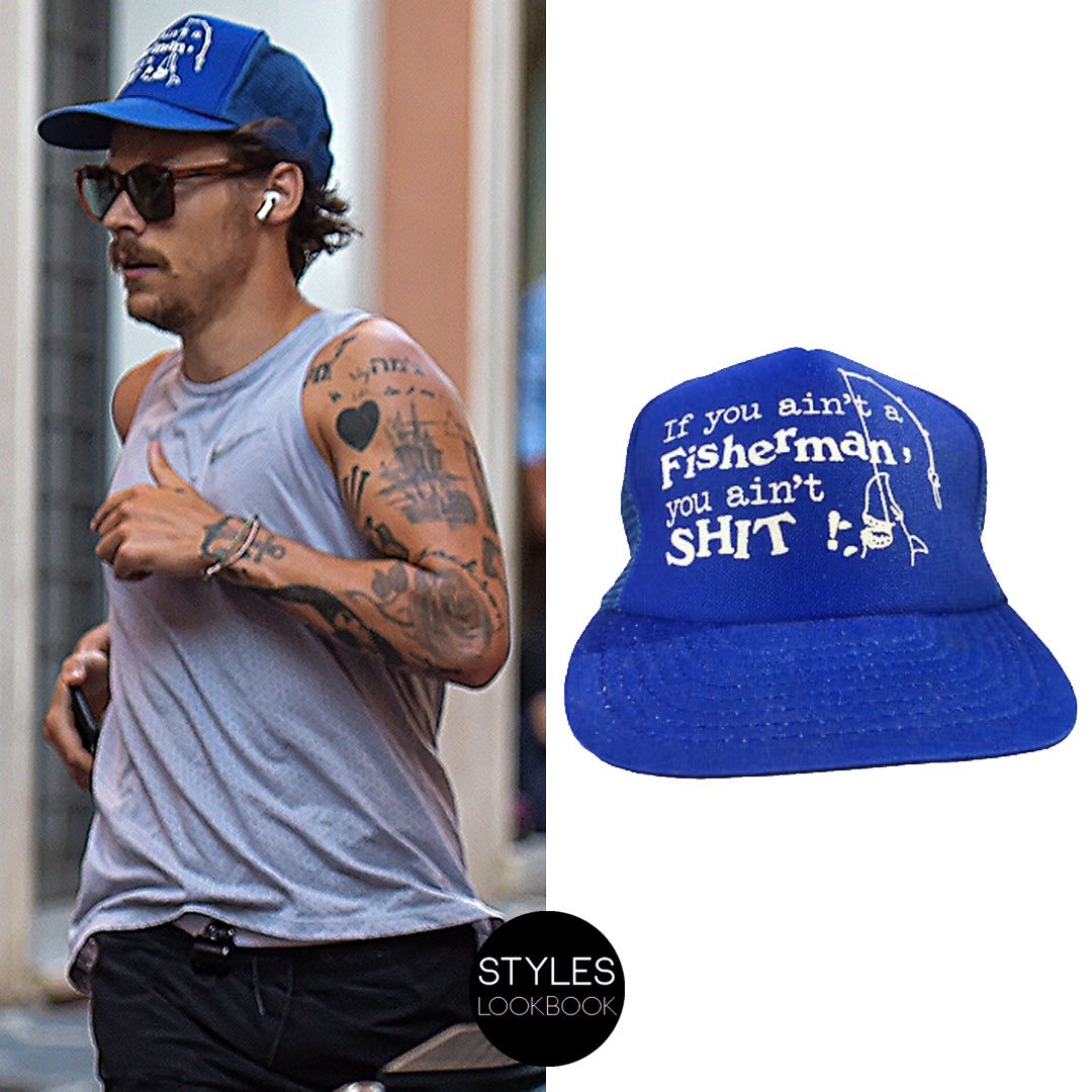 Harry Styles Lookbook on X: "While out in Rome, Harry was pictured wearing  a vintage blue fisherman's cap. Credit to @sugarmelonwater for the find!  https://t.co/UoU1ENuSYN https://t.co/TIPCzESUMY" / X