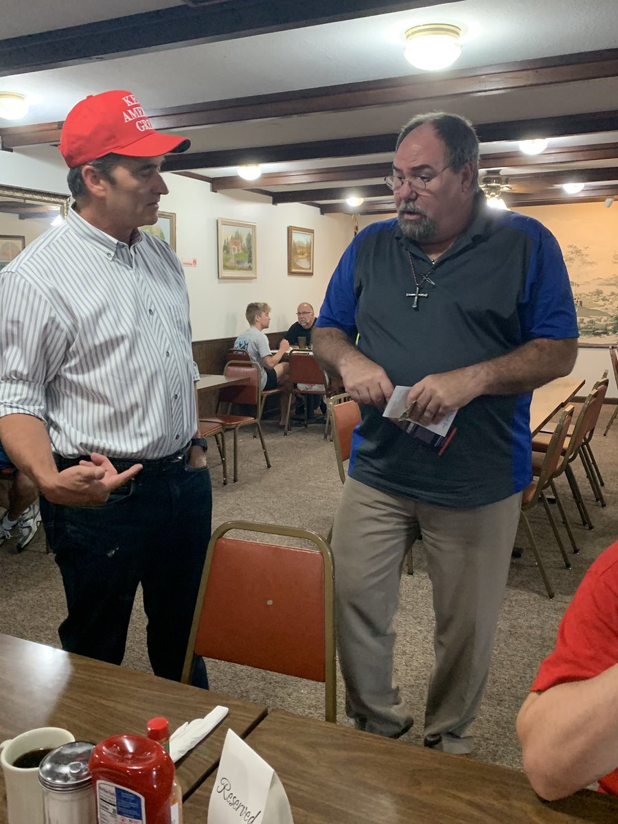 HamiltonforKS's tweet photo. Talking to voters and press in Junction City this morning! Join us to send in a plumber to drain the swamp! #kssen #ksleg https://t.co/3kk6Q7g1hm