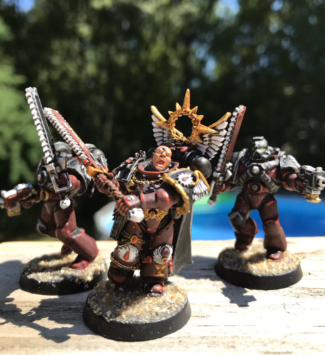 BgMiniatures's tweet photo. Fleshtearers Chapter!
Chapter Master Gabriel Seth and accompanying assault marines He-Khul and Jae-Khul!
(Sometimes Seth’s mini best exemplifies my mood-not always thank Sanguinius). https://t.co/L9jPGrTvRL