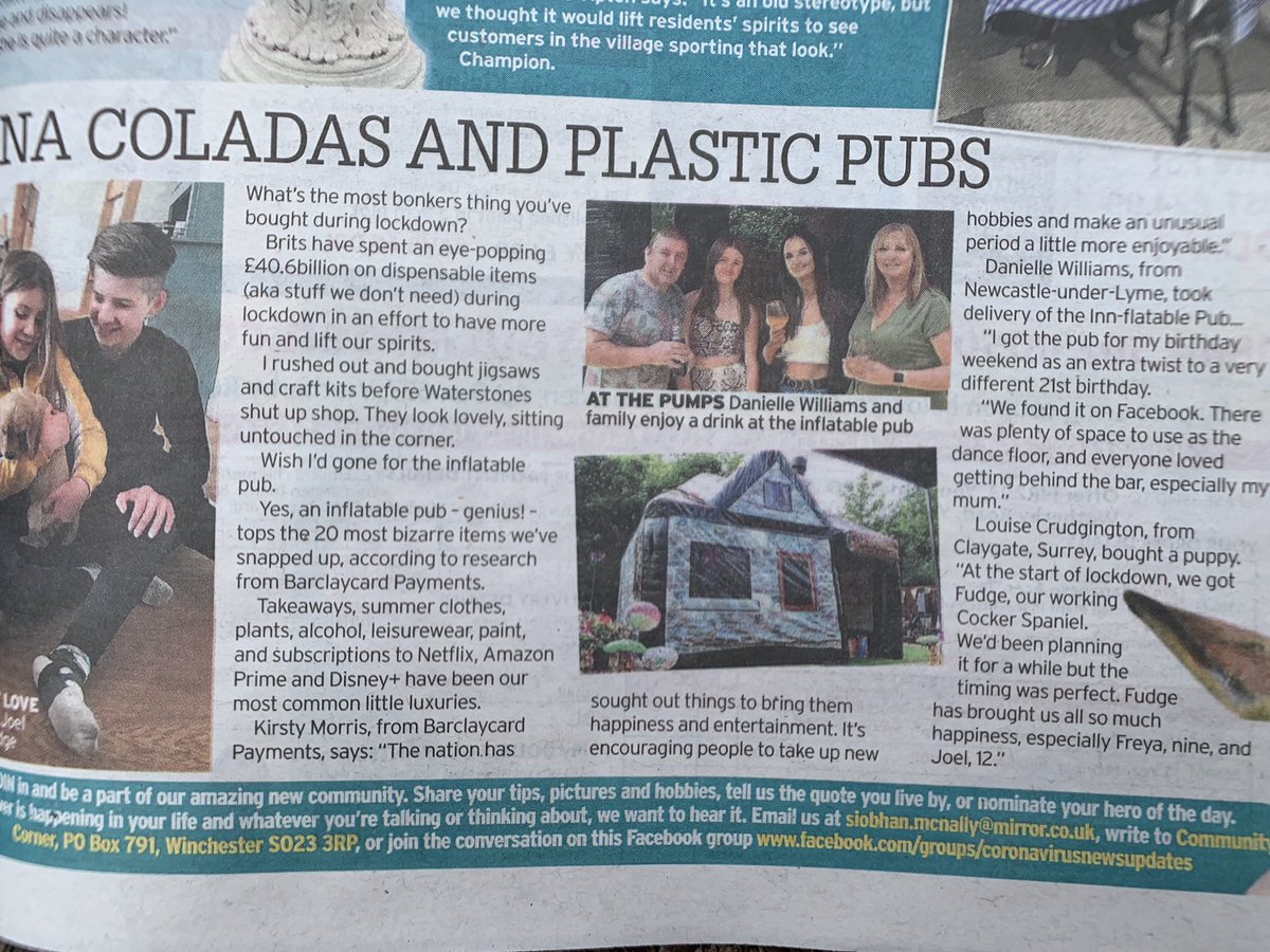 TFlatable's tweet image. Thank you @marieelunn for the little mention on the @DailyMirror :) 
And thank you Danielle and family for a great review ❤️