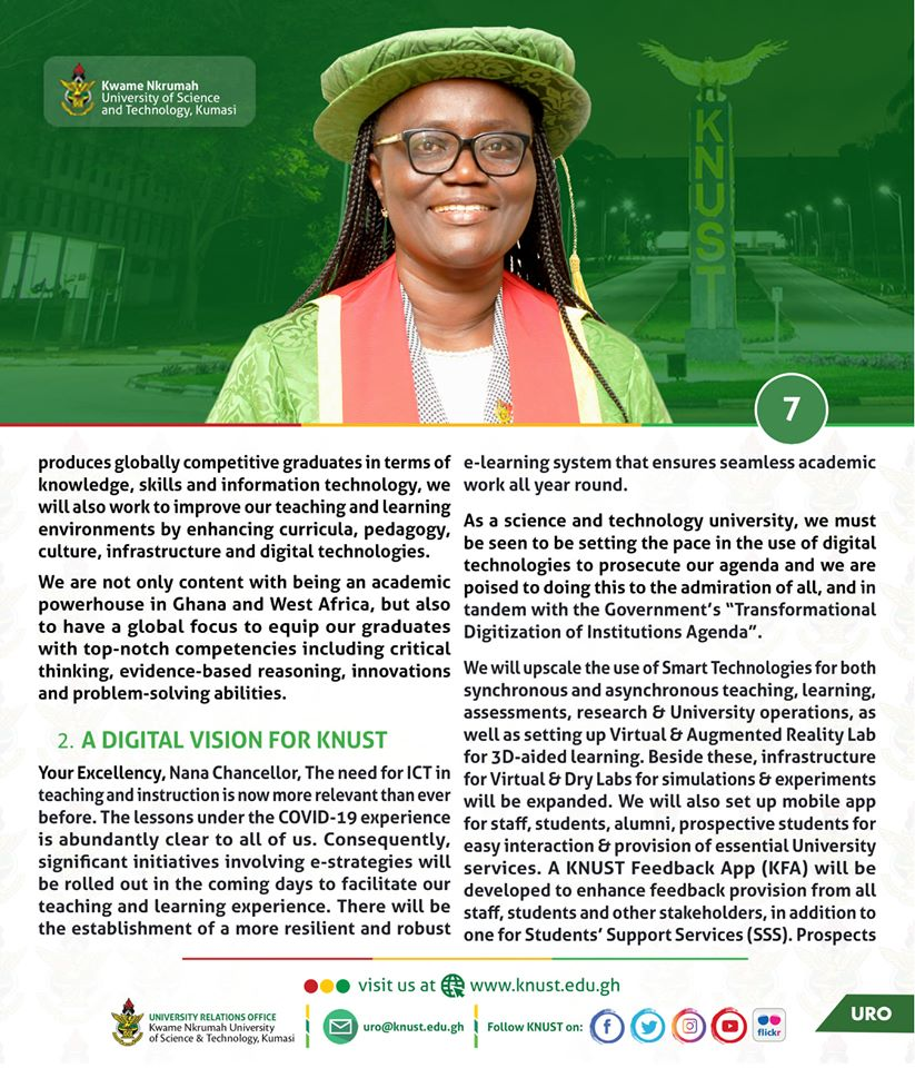 KNUST_Live's tweet photo. 2. [On Her Vision - Education and Instruction, A Digital Vision for KNUST, Welfare of Employees: Our Human Resource Our Strength]

#WelcomeProfDickson
#KNUSTLive https://t.co/hfy1XlNdFu