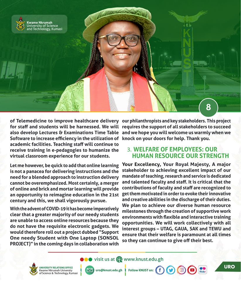 2. [On Her Vision - Education and Instruction, A Digital Vision for KNUST, Welfare of Employees: Our Human Resource Our Strength]

#WelcomeProfDickson
#KNUSTLive