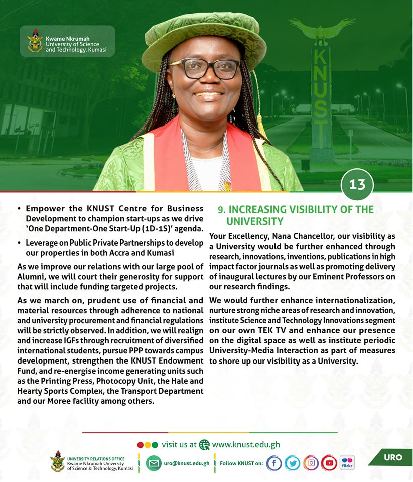 KNUST_Live's tweet photo. ....cont'd 

[On Her Vision - Increasing Visibility of the University, Alumni Affairs and Government Relations]

#WelcomeProfDickson
#KNUSTLive https://t.co/uEDMV9rb6X