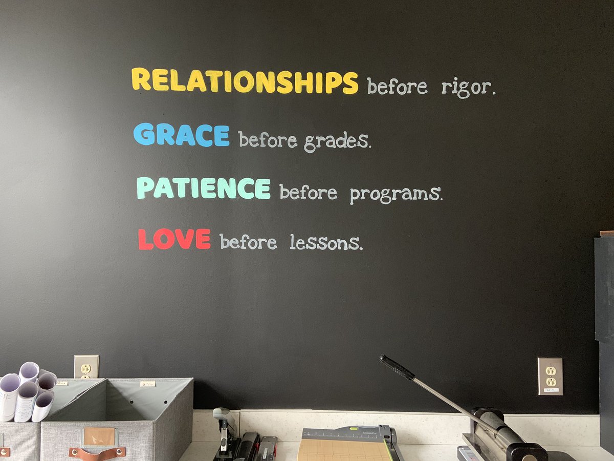 sbentonteach's tweet photo. You know that you are teaching at the school where you are meant to be when your principal paints this on the teacher’s workroom wall and your new assistant principal feels the same way!! @Kevteach @co_sumner #KidsDeserveIt #sumnerconnect https://t.co/URt0yVSaKb