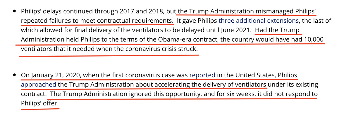 Not only did the TRUMP ADMINISTRATION allow unnecessary delays, ONCE THE PANDEMIC HIT, THEY IGNORED THE POTENTIAL TO GET THOSE VENTILATORS DELIVERED IN TIME. 