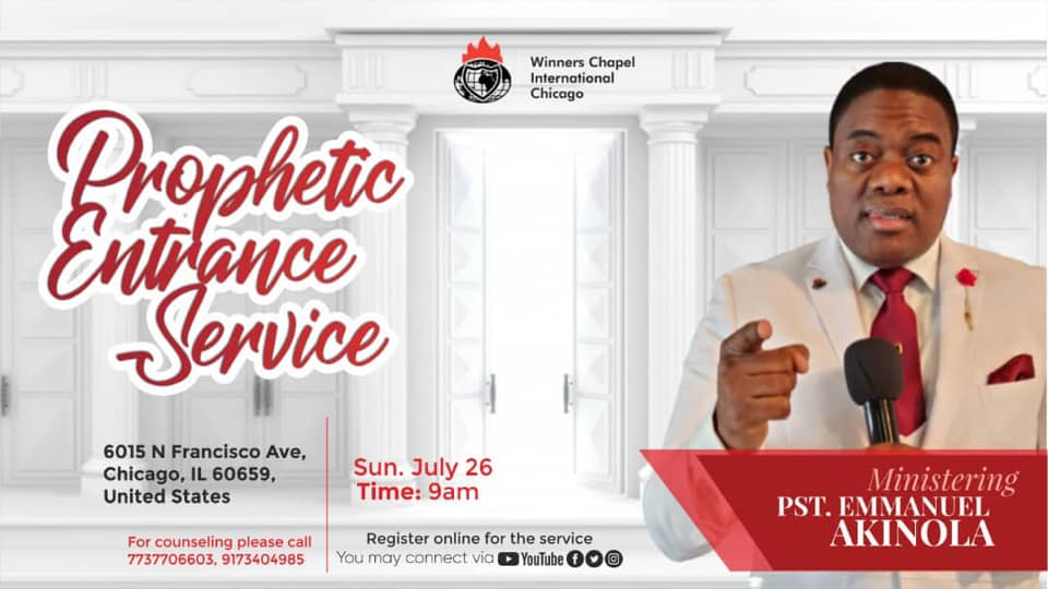 WinnersChicago's tweet photo. Come expecting divine visitation via the prophetic word this Sunday “Prophetic Entrance Service”.

Register for in-person service via this link https://t.co/W6yTv4mu1G.

Connect to our live broadcast via YouTube, Facebook. 

Share and invite someone.
#HappyNewMonth https://t.co/HR5dDKNJ6j
