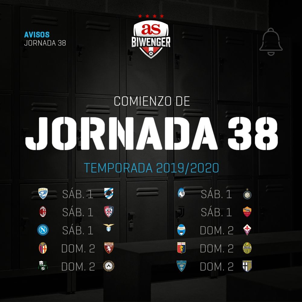 BiwengerIT's tweet photo. ¡Comienza la jornada 38 de Serie A en Biwenger! https://t.co/vMpiEEXHpU https://t.co/BxmhdxWmWj