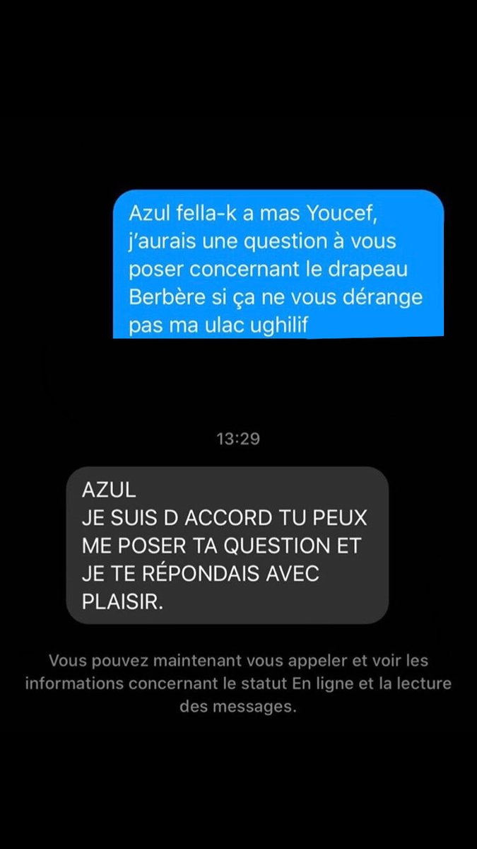 J’ai eu la chance d’avoir été en contact avec Medkour Youcef qui est le créateur du drapeau Amazigh par le biais de sa petite nièce qui m’a contacté, c’est ainsi que j’ai pu lui poser quelques questions. (J’ai caché son compte Facebook car il souhaite rester confidentiel)