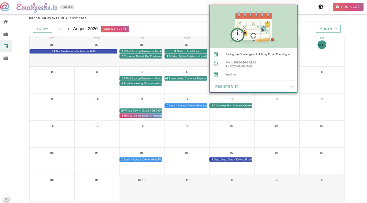 Emailjobsio's tweet photo. August 2020 has arrived & so have new #events for #emailgeeks - this month is packed with #webinars, #workshops, #conferences & #summits ! Take a look at what's scheduled and see if there is something to join!
https://t.co/5TsiOpmCI6
#emailmarketing #emailevents #emailgeek https://t.co/rAFhkX4vxz