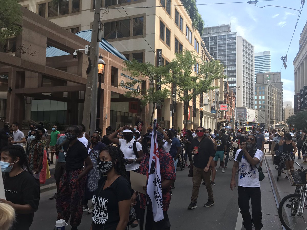 Emancipation Day March underway. So proud of @JCA_Ontario past president <a href="/AudreyCelene15/">Audrey Campbell</a> talking in front of <a href="/TPSOperations/">Toronto Police Operations</a> about implementation of #PACER. We call on all elected officials and leaders to stop talking &amp; implement recommendations to eliminate anti-Black racism now.
