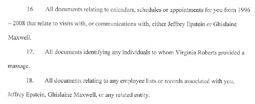 Jean Luc Brunel (who was involved w/Epstein as far back as the 90s) also received a subpoena. #6 in this list is pretty telling - "all documents relating to females that you employed who also worked for or interacted with Jeffrey  #Epstein". Was Jean Luc Brunel supplying girls?