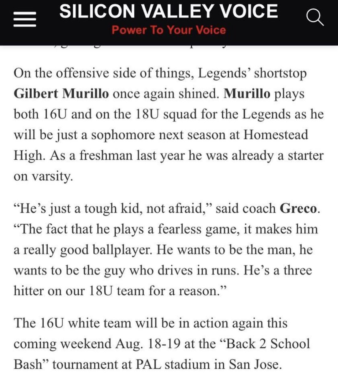 GilbertMurill16's tweet photo. Silicon Valley Voice ,Interviewed my Coach @UncommittedBsb @sportsthread  @BossManBoyd  @_JeremyBooth @Ohio_Baseball @UCSB_Baseball @BeaverBaseball  @ArizonaBaseball  @ASU @SacStBaseball @SanJoseStateBSB @SCU_Baseball  @FresnoStateBSB @AztecBaseball https://t.co/n78TQttrAh