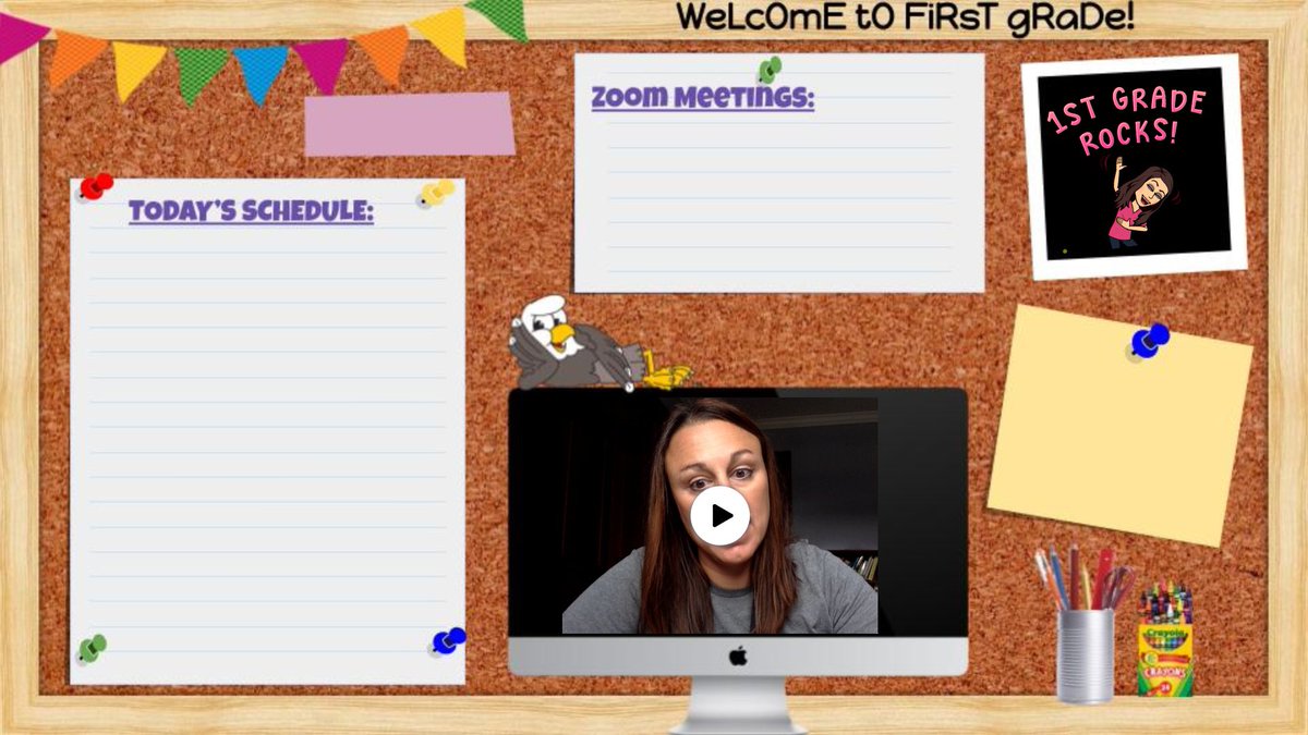 Playing around with my morning message template #remotelearning keeping it simple to change out daily! Made with Google slides and then upload to @Seesaw #62learns #workinprogress #iteachfirst #firstgradeclassroom @D62OP