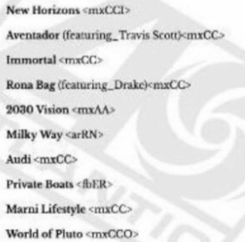 LilWevi's tweet photo. Supposedly Uzi X Future collab tape track list has leaked the tapes seems to feature big names such as Travis Scott and Drake what y'all think Real or Fake ? https://t.co/ZgW1piAjZO