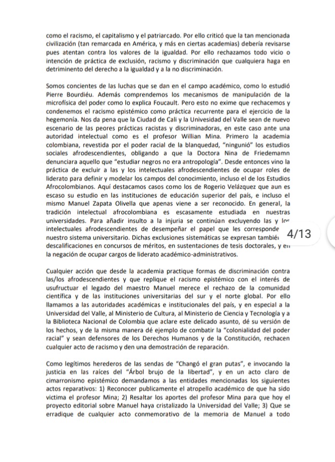 premio_mzo's tweet photo. Rechazamos totalmente el racismo epistemològico aplicado al Dr. William Mina A, por parte del decano de humanidades @UnivalleCol  y denunciamos en Córdoba y Lorica el racismo epistemològico hacia el Observatorio MZO por la mesa de trabajo departamental y municipal. https://t.co/qskQ3GrxSb