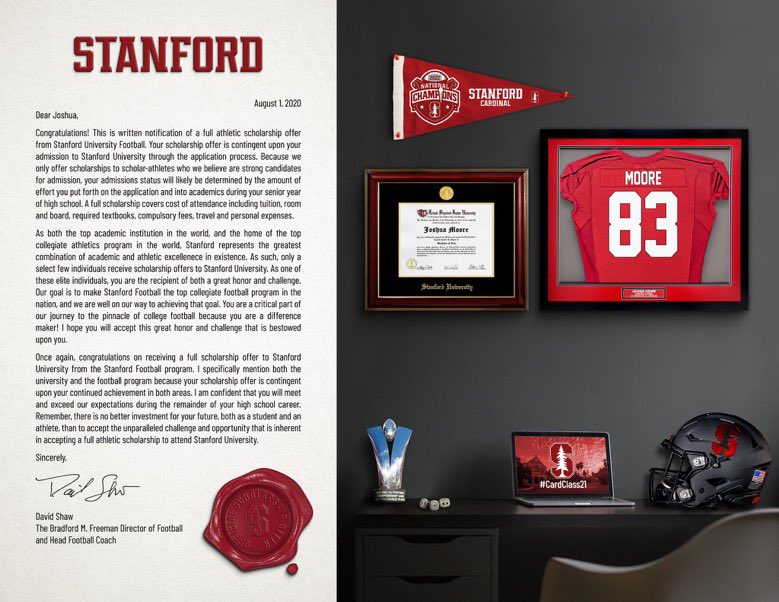 josh_moore138's tweet image. It’s official!🔴🌲@CoachDavidShaw @StanfordFball @CoachAkina #CardClass21