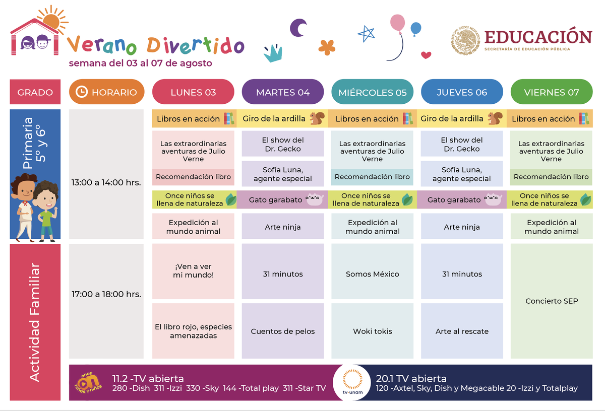 SEP_mx's tweet photo. Semana nueva, horarios nuevos.

 ✍️ 😃📝

Te traemos nuevas aventuras, magia, lecturas, música ¡y más!

🎶🤸‍♂️📖👨🏻‍🎨🔮🌸

Toma nota de todas las actividades que te interesen en este #VeranoDivertido. https://t.co/AXHOPTkFui