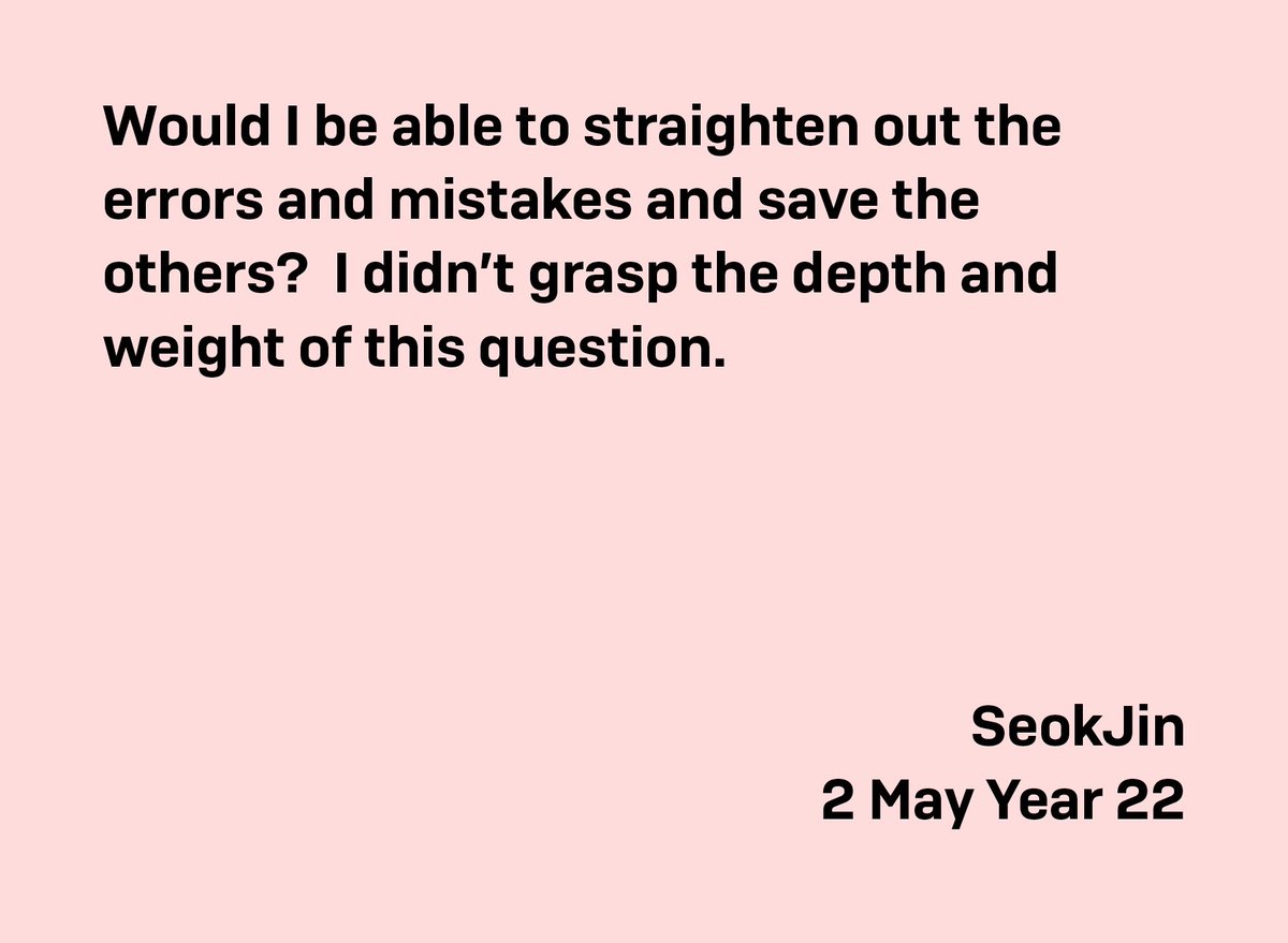 Seokjin didn't know what he had gotten himself into until he failed to save a member everytime.He expressed that didn't grasp the weight of the question. https://twitter.com/Smeraldo_Books/status/1082094556126969856