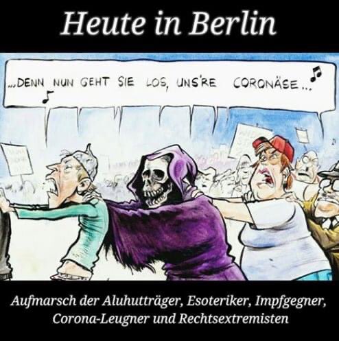 Wie verantwortungslos und naiv viele Leute sind hat man heute wieder in Berlin gesehen.  
Die vielen Toten und Kranken, der immense Schaden in der Wirtschaft mit den vielen Arbeitslosen sind diesen #Covidioten  schnuppe.