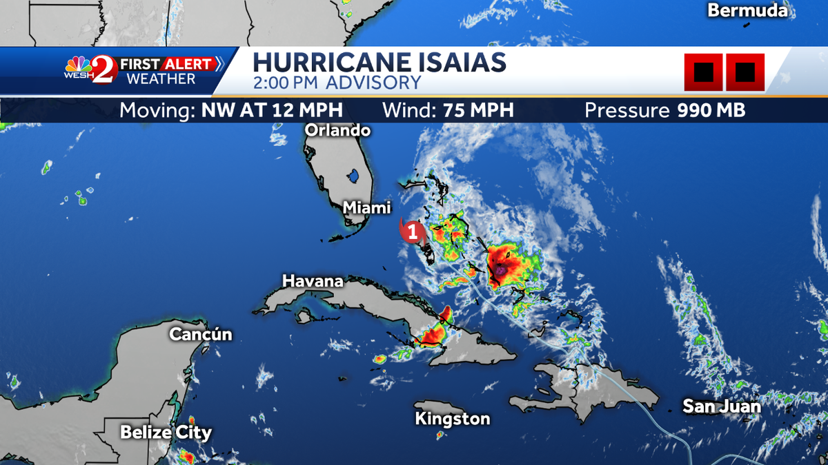 EricBurrisWX's tweet photo. 2pm update on #Isaias has just come out. #WESHwx #FLwx #Tropics https://t.co/Qe8BMJkZOv
