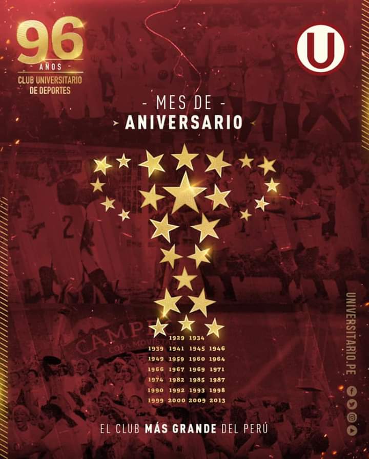 ¡AGOS7O, MES DE ANIVERSARIO! 🎉🎆 Iniciamos el mes del 9️⃣6️⃣ aniversario de fundación del Club Universitario de Deportes, el equipo más grande del Perú. 🇵🇪🔝 ⭐⭐⭐⭐⭐⭐⭐⭐⭐⭐⭐⭐⭐⭐⭐⭐⭐⭐⭐⭐⭐⭐⭐⭐⭐⭐ #96delMásGrande 🏆🎖