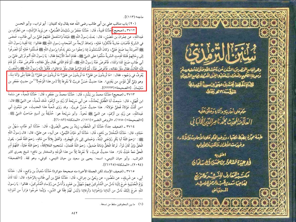 2. Sunan Al-Tirmidhi. H. 3712"He (S) said: What do you want from Ali? What do you want from Ali? What do you want from Ali? Indeed Ali is from me and I am from him, and he is the wali of every believer after me."Grading by Al-Tirmidhi: Hasan GharibAl-Albani: Sahih