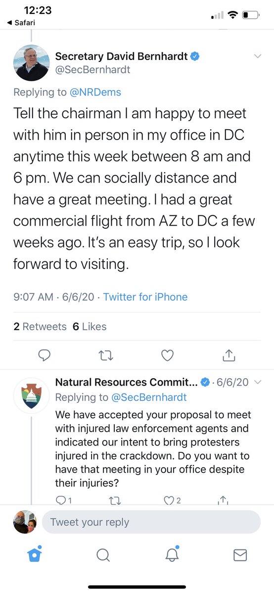 Here’s Interior Sec. David Bernhardt, telling Grijalva’s committee that he’ll only debrief him in person, and that the flight from Arizona to DC is an “easy trip.” 4/6