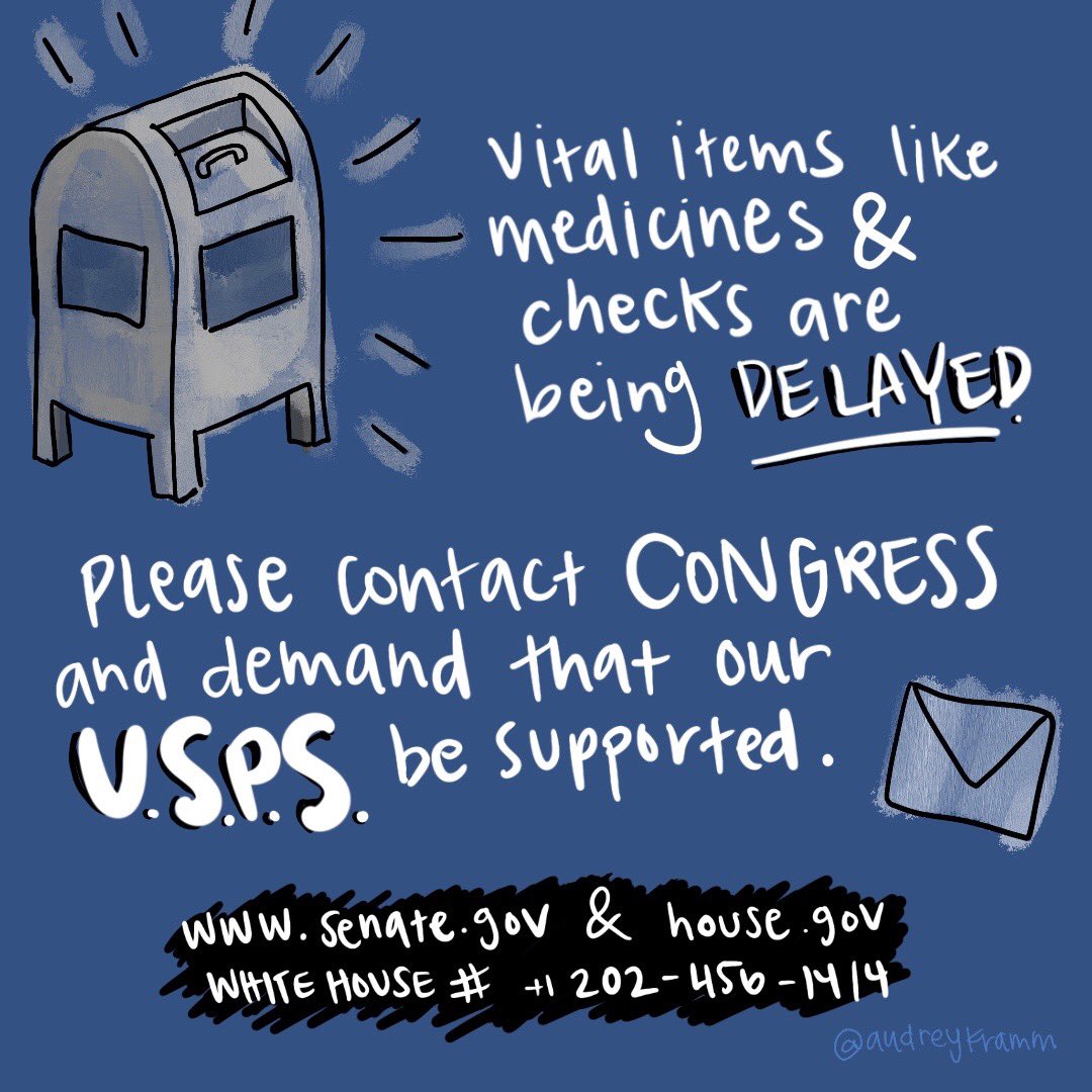 belcasas's tweet photo. A fine young graphic artist, Audrey Kramm, from Portland took the time to design this call to arms for our Postal Service kindly signal boost? @neilhimself @catvalente @malloryomeara https://t.co/h2wCwlpUCo