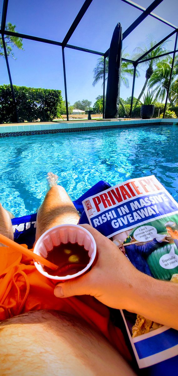 This is how you start a birthday.#bloodyMary <a href="/PrivateEyeNews/">Private Eye Magazine</a>  and a float around the pool.