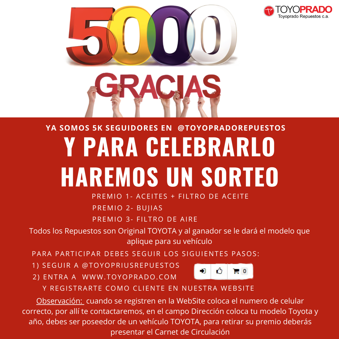 ToyoRepuestos's tweet photo. Concurso 5K, participa y Gana..! https://t.co/Na7ZQEDXEM