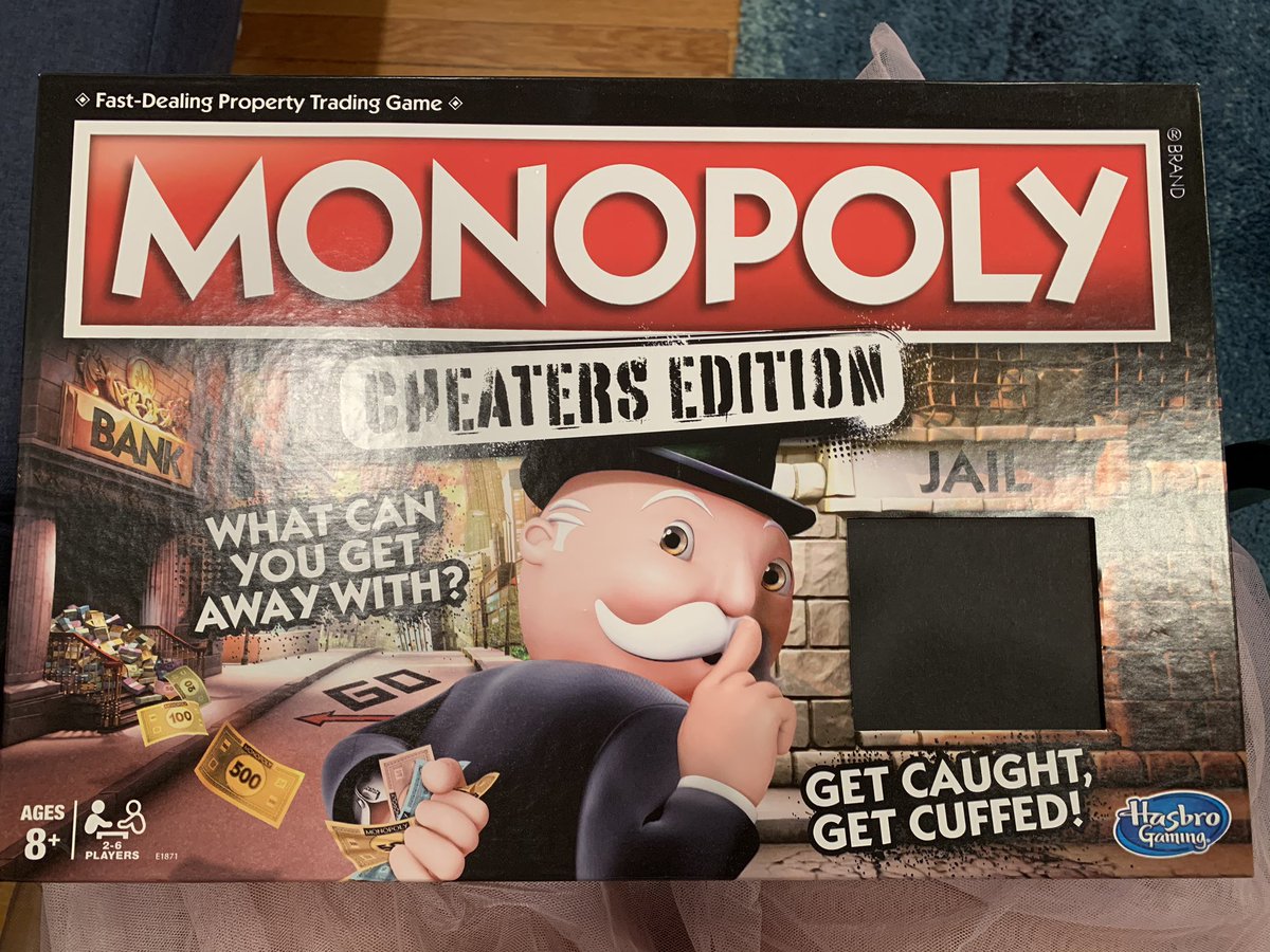 MONOPOLY CHEATER’S EDITION: This one comes with lil handcuffs for if you get caught cheating. Also look, Monopoly is awesome, if you don’t like Monopoly you probably play by house rules that make the game too long. That’s on you. 3.5/5