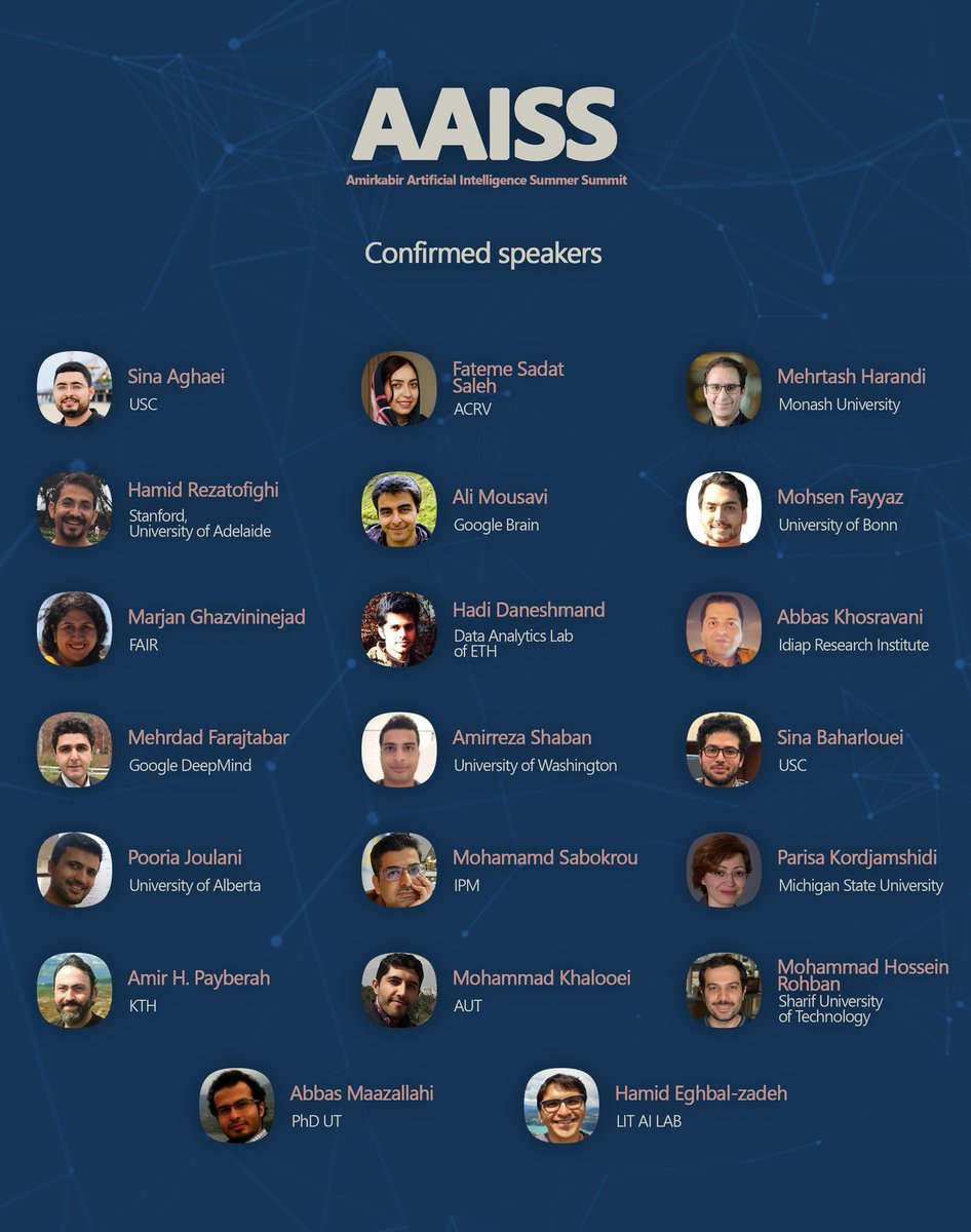 aaiss_aut's tweet photo. Here are the #AAISS2020's speakers.
For more information and registration visit 
https://t.co/daNsaG1LoY
Looking forward to see you online. https://t.co/m9Bb8UHVJx
