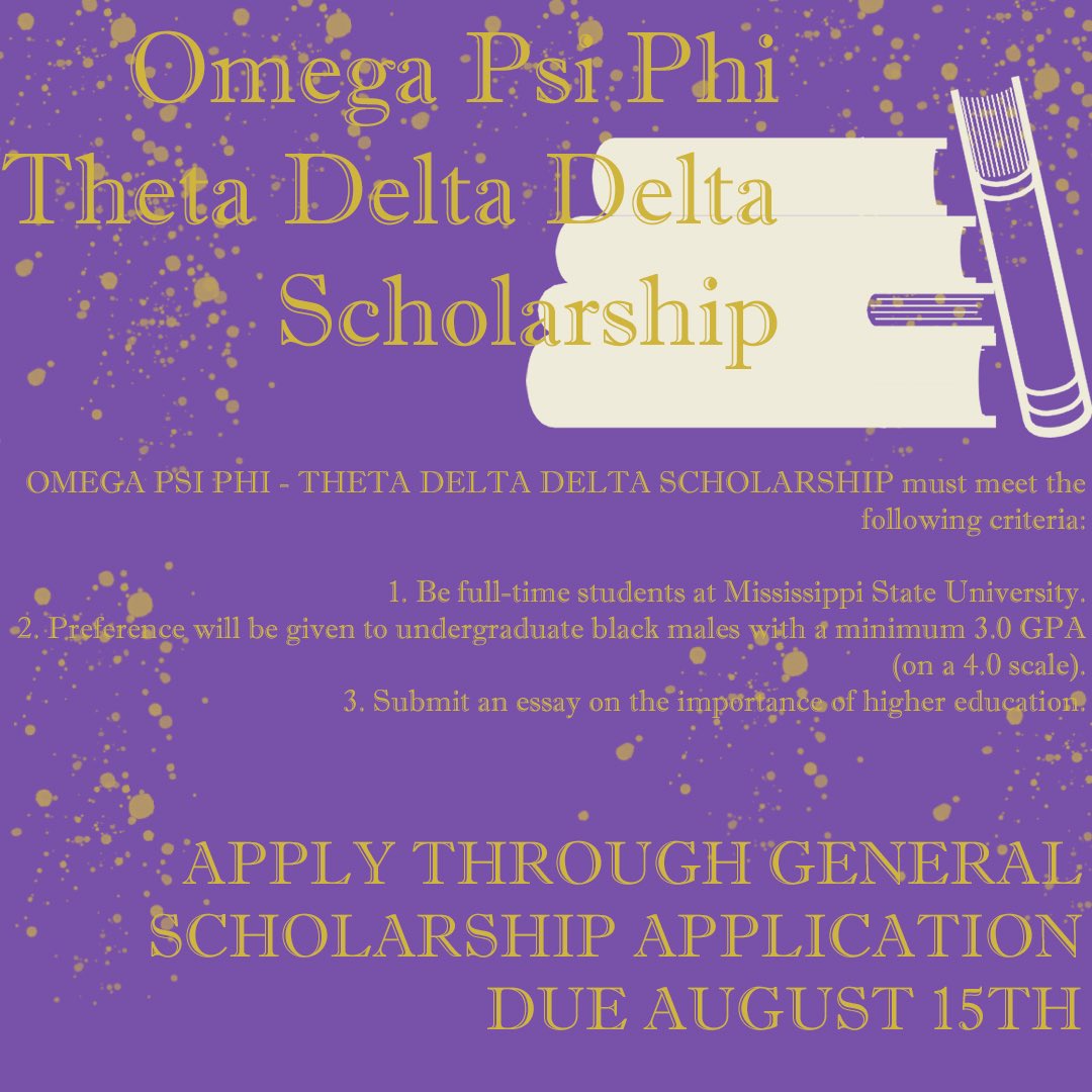 TDD_QUES's tweet photo. Omega Psi Phi Theta Delta Delta Scholarship is available. Time is running OWT. Apply through the general scholarship application on your MyState Portal. #TDDQues #LLTDD #Scholarship https://t.co/SHfqyEDRVJ