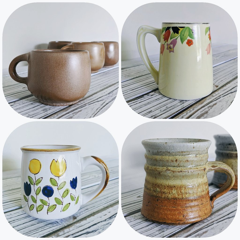 Vintage mugs, singles and sets, still available! Visit our shop or DM me for details and pricing. Link in bio. #vintage #vintageetsy #etsy #coffeemug #coffeemugs #coffee #vintagecoffeecup #coffeecups #vintagecoffeemugs #vintageceramics #hallpottery #stoneware #frankomapottery