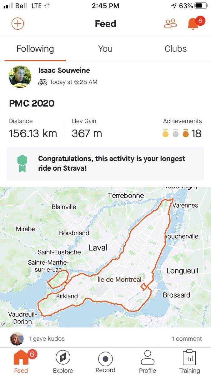 And here’s the proof :) not quite 160k but I’ll take it! Amazing to get to see the entire island in one day. J’ Montreal.  #PMC2020  #PMCReimagined