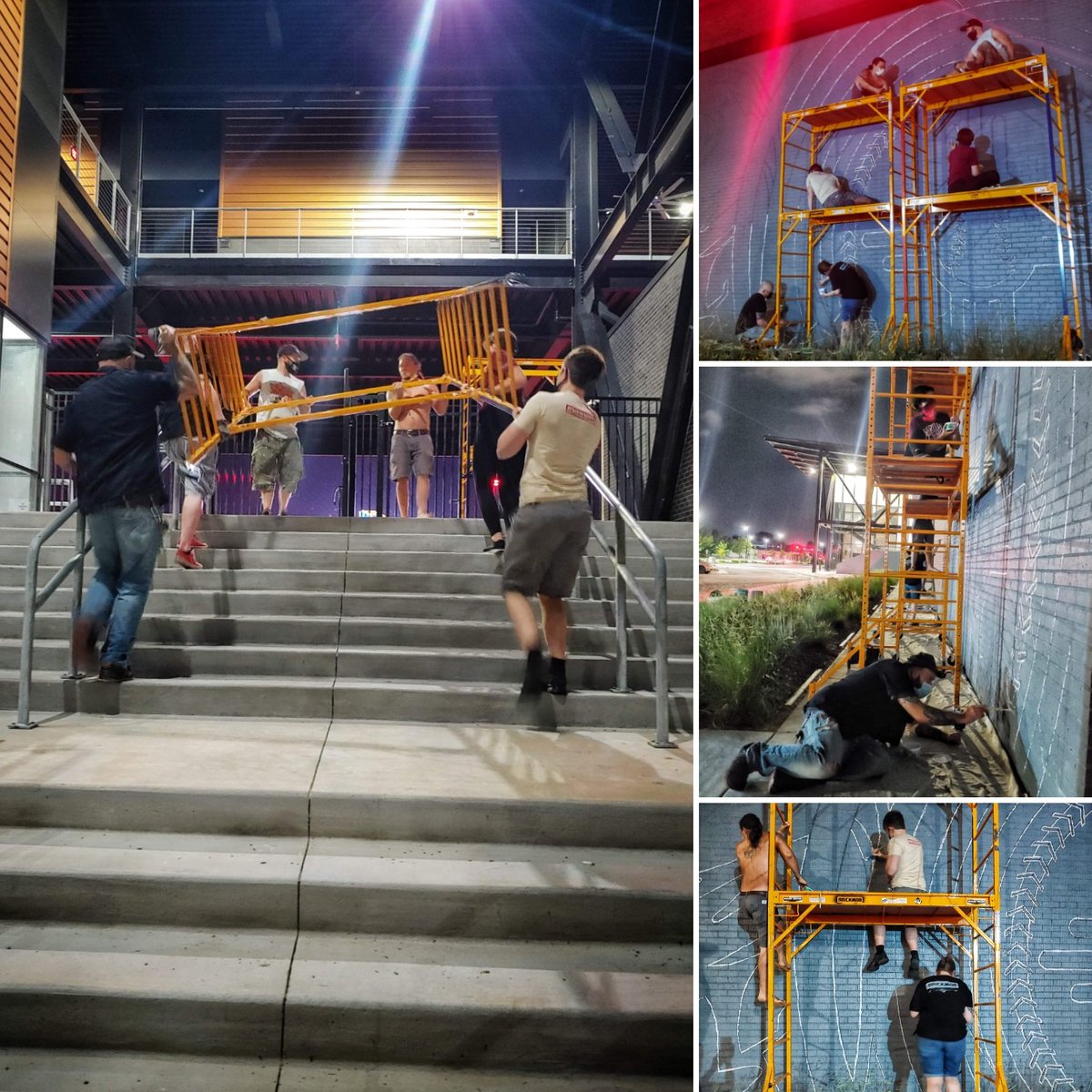 BrickmobBrickUp's tweet photo. Keep an eye out for the Brickmob crew Donkey Konging around on scaffolding on the south side the Wichita Wind Surge stadium!

#windsurge #minorleague #mural #murallife #scaffolding #painterproblems #muralists #wichitaart https://t.co/8kDQsEiFFJ