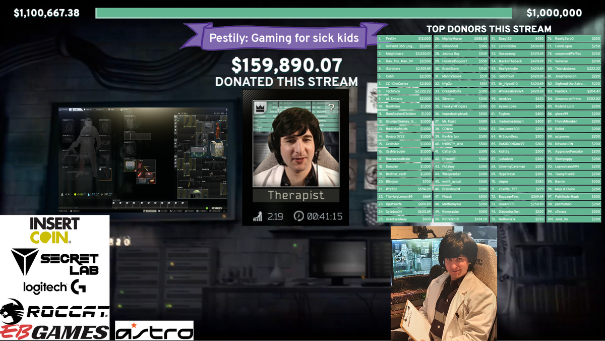 Pestily's tweet photo. $1,100,000 AUD in just 7 months for @Starlight_star ! 160k for the Stream! Thanks so much to everyone involved. I'll go into much more detail tomorrow but for now, my mod team, the voice actors, the musicians, the sponsors and most importantly the Tarkov community! Thank you!!!! https://t.co/Go383QXaaw