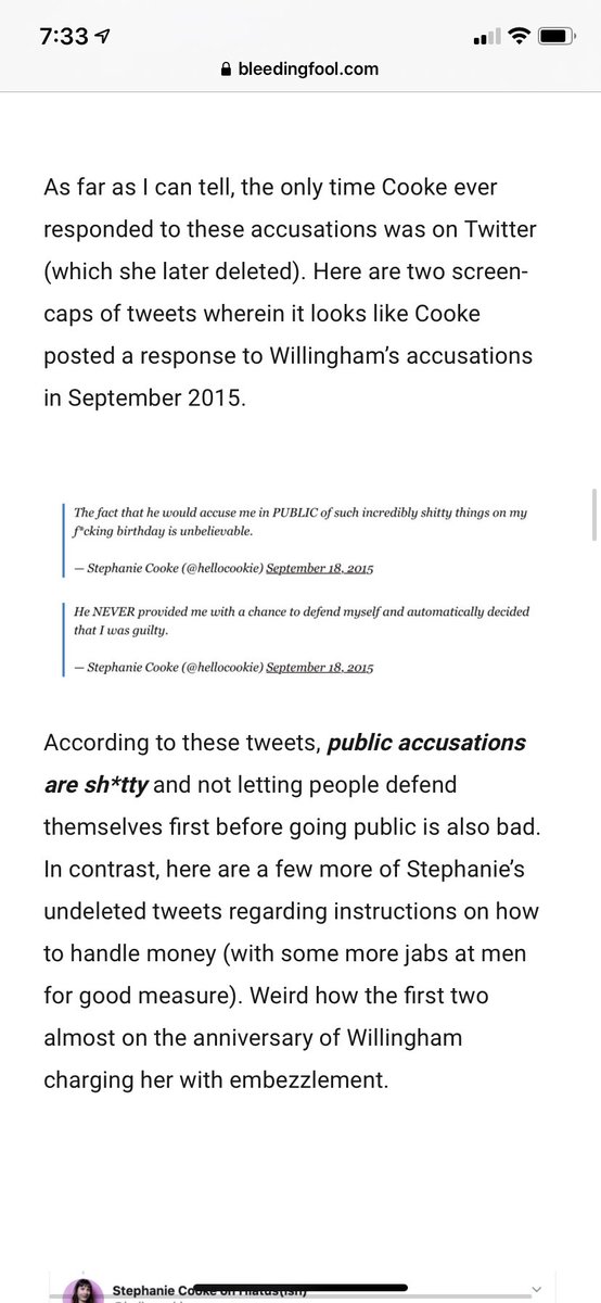 The whole thing is so fucking ugly and hateful. Like this part right here, where they openly misprepresent Cooke’s tweets as saying “public accusations are shitty”. That’s NOT what she was saying, in fact: she was hurt that his immediate reaction was to blame her.