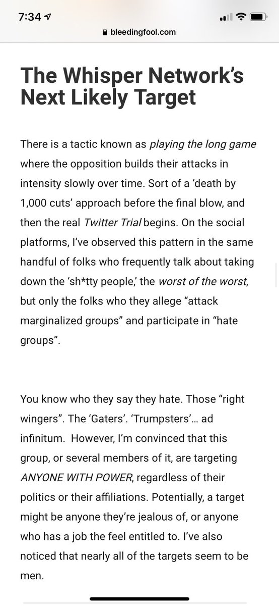 I’m going to point out that according to Bleeding Fool, the “Whisper Group’s” supposed target is Scott Snyder, based on a bunch of tweets that are taken out of context. “Penny Parker” is a fucking liar, and needs to be sued for libel.