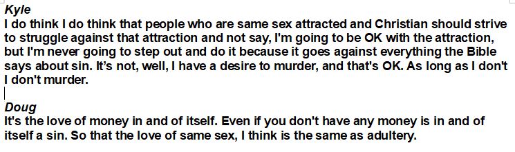 Some more bits of homophobia from Doug and Kyle, comparing being gay to wanting to murder people.