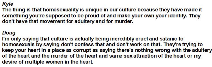 Some more bits of homophobia from Doug and Kyle, comparing being gay to wanting to murder people.
