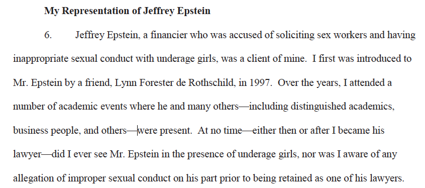 Dershowitz was introduced to  #Epstein in 1997 by a mutual friend - Lynn Forester de Rothschild