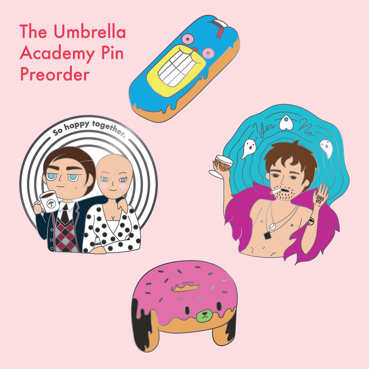 dbl_feature's tweet photo. Preorders for The Umbrella Academy pins will be live at 7 PM! 

#theumbrellaacademy #numberfive #klaushargreeves #hazelandchacha #delores #sohappytogether #gerardway #gabrielba #enamelpins #umbrellaacademyfanart #comicbookpins https://t.co/dznQ0GVPVF