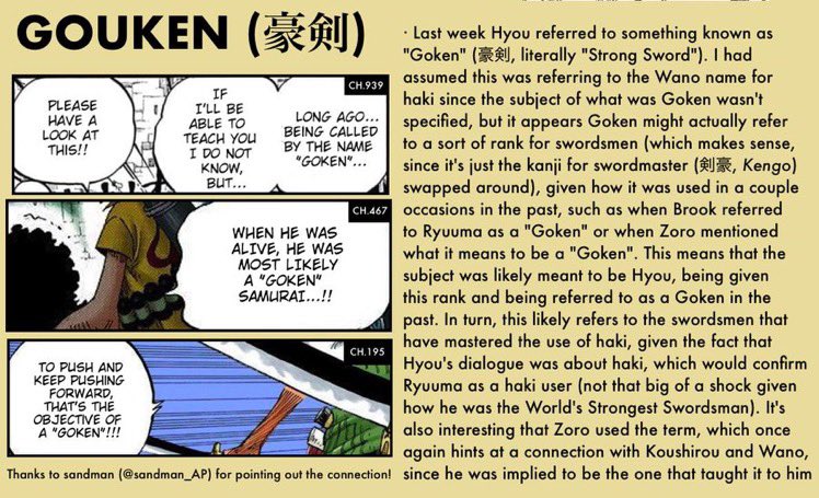 Ryuma était appelé par Brook « Goken » Puissante lame, le même titre que Hyogoro le fleuri. Le même titre que Zoro souhaite atteindre. Goken semble être un titre chez mes Samurai.