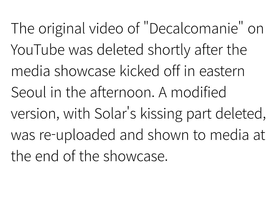 15. “Solar wrote a rape storyline/promoted rape culture in the Décalcomanie MV and said she liked it.”She didn’t write the storyline and they never meant to promote anything. After they realised that it could be taken the wrong way, the scene got deleted.