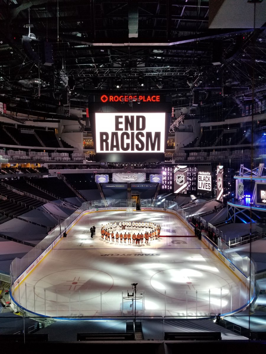 .<a href="/matt_dumba/">Matt Dumba</a> delivers an important message before the <a href="/EdmontonOilers/">Edmonton Oilers</a> <a href="/NHLBlackhawks/">Chicago Blackhawks</a> game. #HDA #WeSkateForEquality #BlackLivesMatter